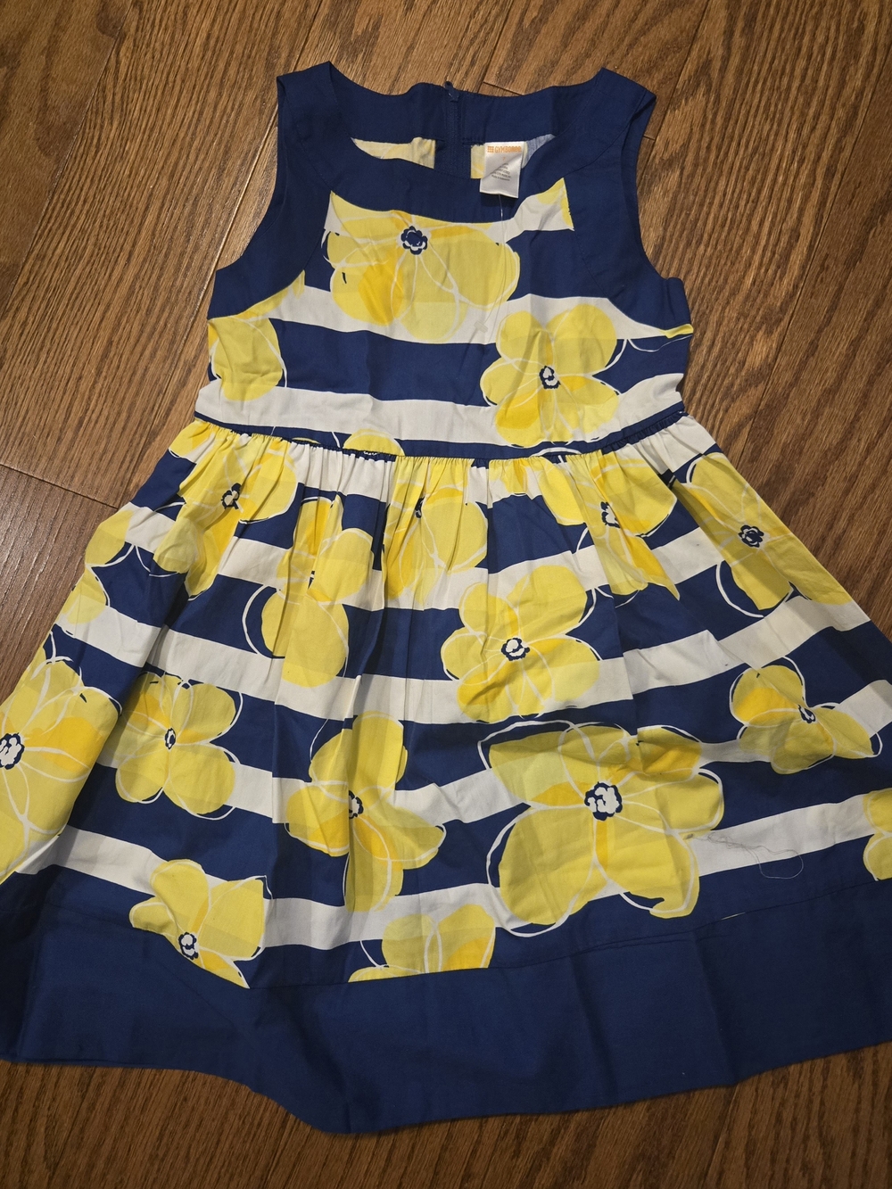Gymboree Navy, Yellow & White Floral Stripe Dress